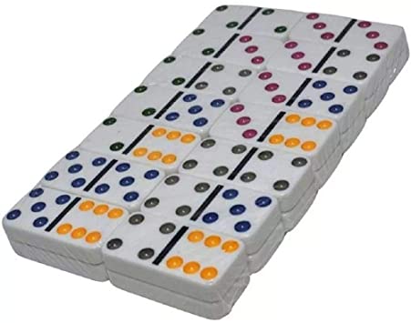 Jogo de domino colorido na lata barcelona 28 pecas