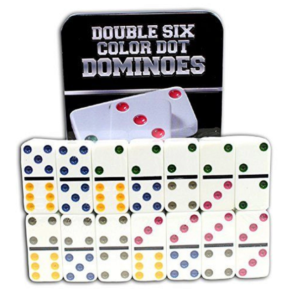 Jogo de domino colorido na lata barcelona 28 pecas