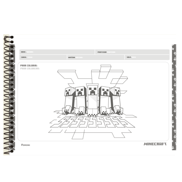 Kit 2 Cadernos Espiral Minecraft + Caderno Desenho Minecraft